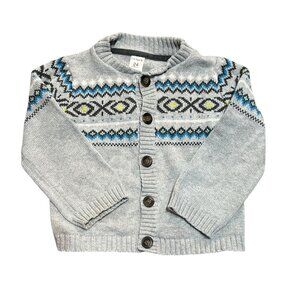 Carter’s Gray Cotton Cardigan • 24M • Button Down Sweater Fair Isle Style